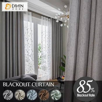 

DIHINHOME 5 Colors Modern Blackout Curtain Drapes Faux Linen Curtains For Living Room Custom Made Window Shades