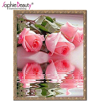 

Full Square Diamond Painting Diy Stone Picture New Needlework Cross Stitch Diamond Mosaic Embroidery Kit Three Pink Flower