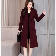 Женское длинное элегантное шерстяное пальто размера плюс на осень и зиму, двубортное кашемировое пальто с карманами, модное приталенное пальто для офисных леди