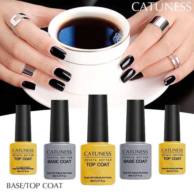 

CATUNESS 8ML Base Top Coat Gel Nail Polish Shiny Manicure Primer UV&LED Lamp for Gel Varnishes Lacquer Top Base Coat