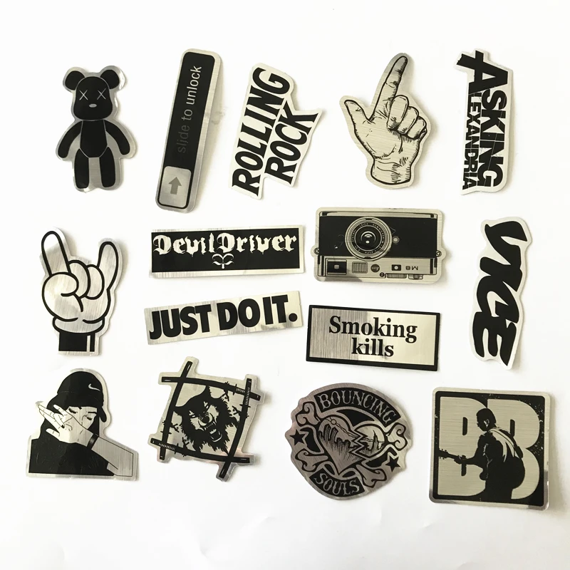 15pcs/set Imitation metal Car Laptop Luggage Skateboard Snowboard Pad bicycle Phone Outdoor bike Decal Toy Stickers Y181009