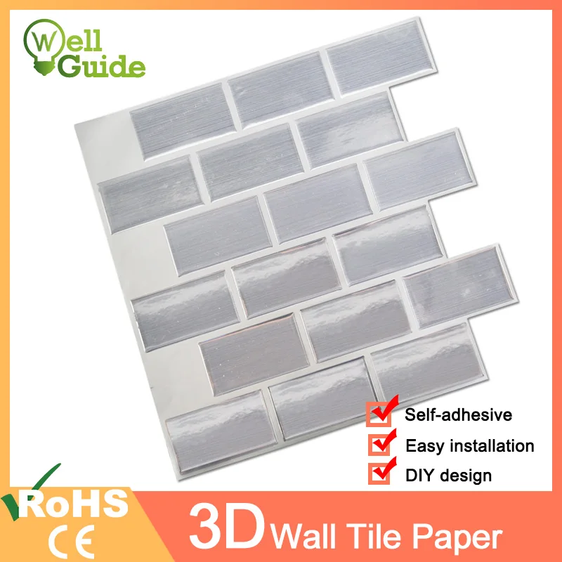 

Wall paper 3D Marble Mosaic Peel and Self Wall Stickers Waterproof for DIY Kitchen Bathroom Home Wall Decal Sticker Vinyl 30x30