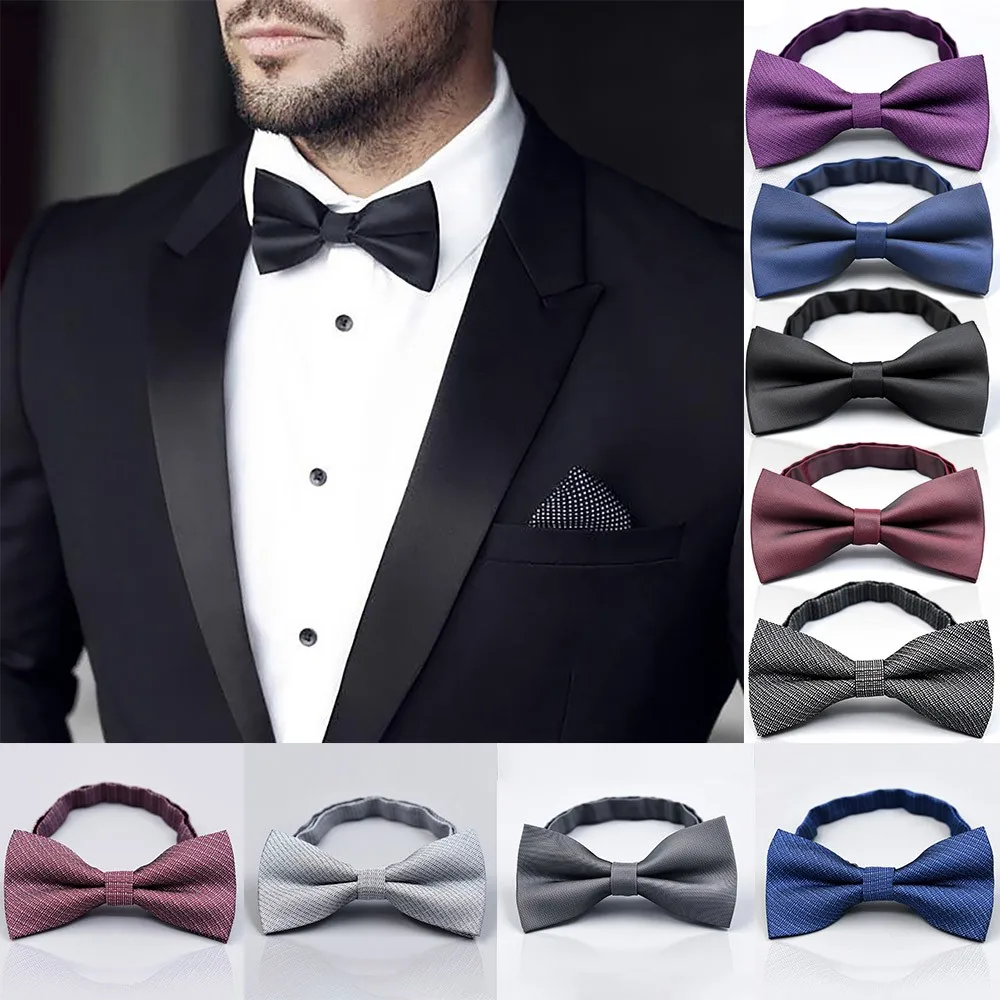 Mens Bow Tie Neck Clip on Solid Color Fancy Dress Wedding Party Tied ...
