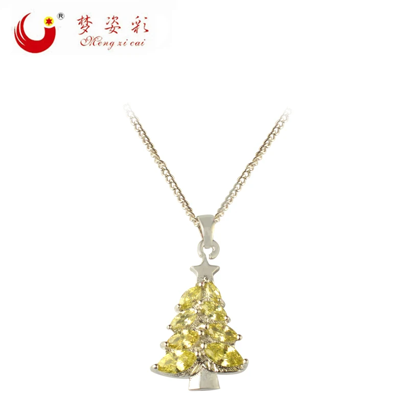 MZC модное ожерелье с рождественской елкой, желтый кристалл, серебряное ожерелье, колье, шарм, бижутерия для женщин, подарки