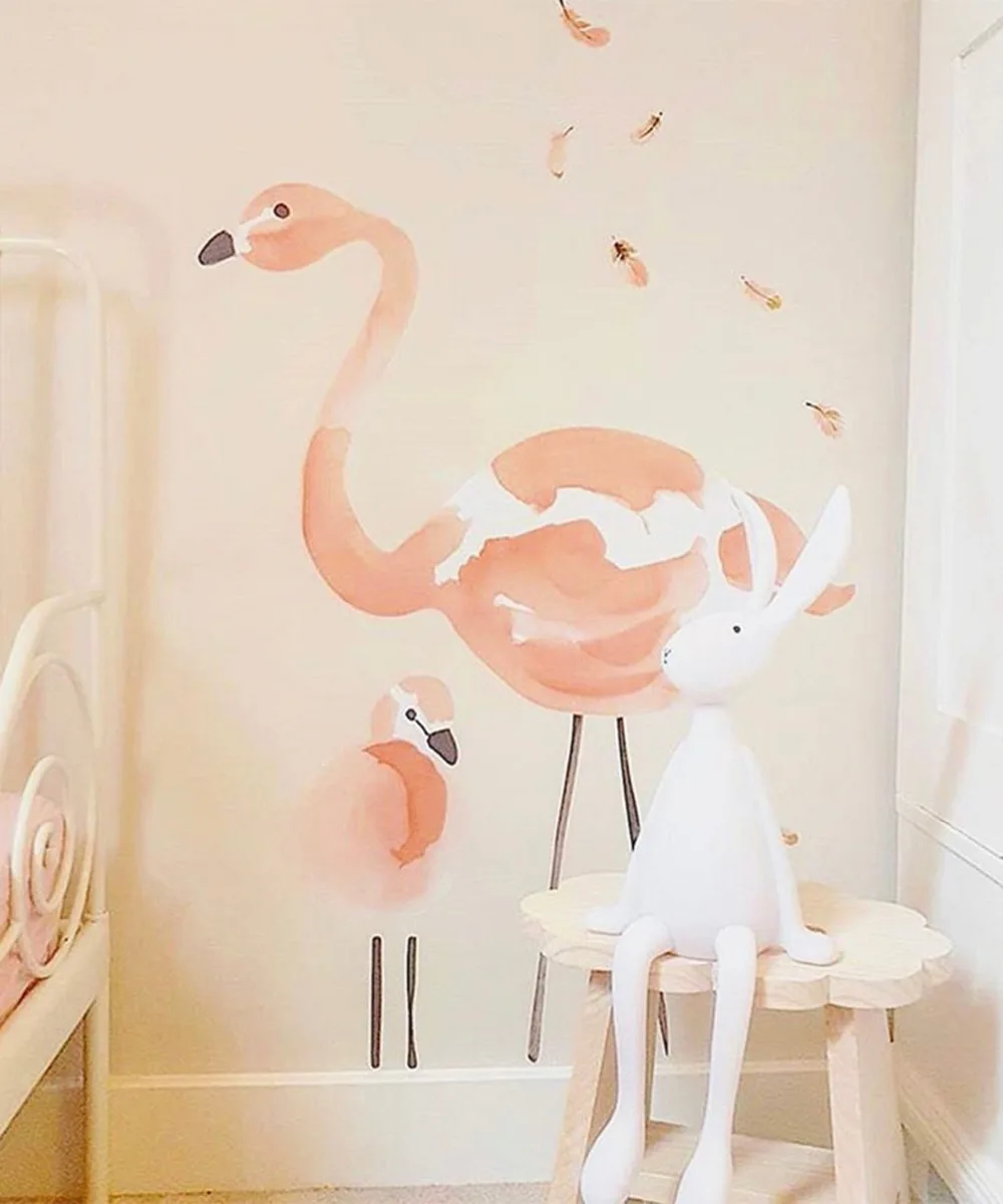 Розовые наклейки с фламинго для детской комнаты спальни милые Мультяшные настенные наклейки с животными наклейки для детской комнаты скандинавский Декор