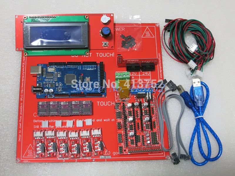  Reprap Ramps 1.4 Kit With Mega 2560 r3 + Heatbed mk2b + 2004 LCD Controller + DRV8825 + Mechanical switch +Cables For 3D Printer 