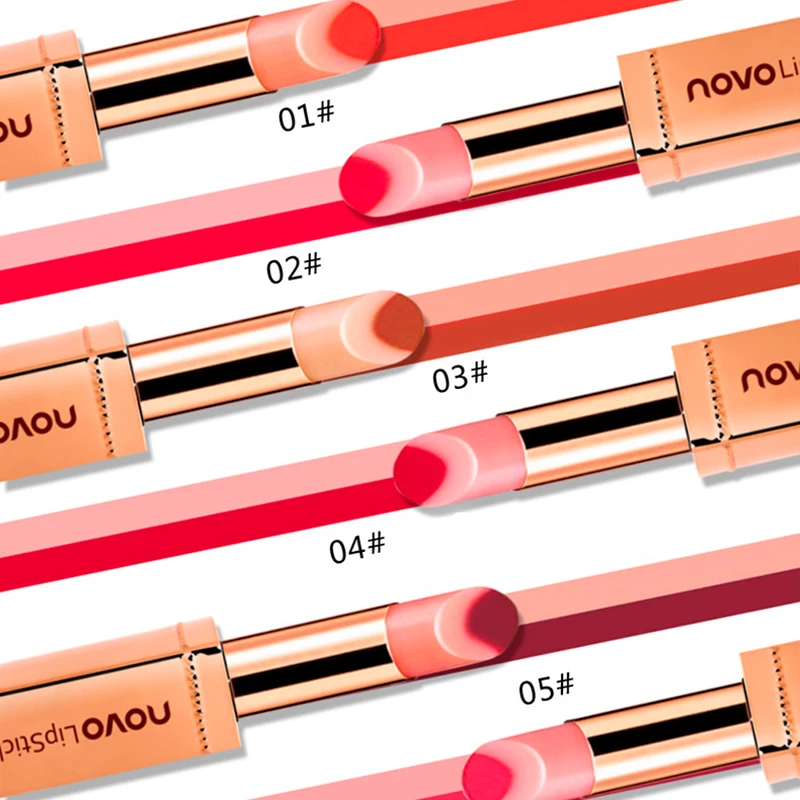 Брендовая двухцветная помада NOVO, стойкий бальзам для губ, шелковистая увлажняющая питательная помада, водостойкая, 6 цветов, новинка, горячая распродажа