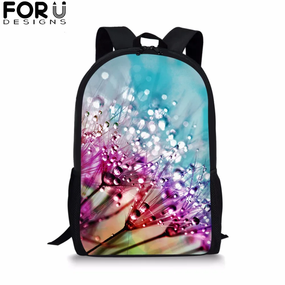 FORUDESIGNS/Одуванчик школьная сумка для обувь девочек мальчиков цветочный принт черный рюкзак Детская студенческий рюкзак настроить образ