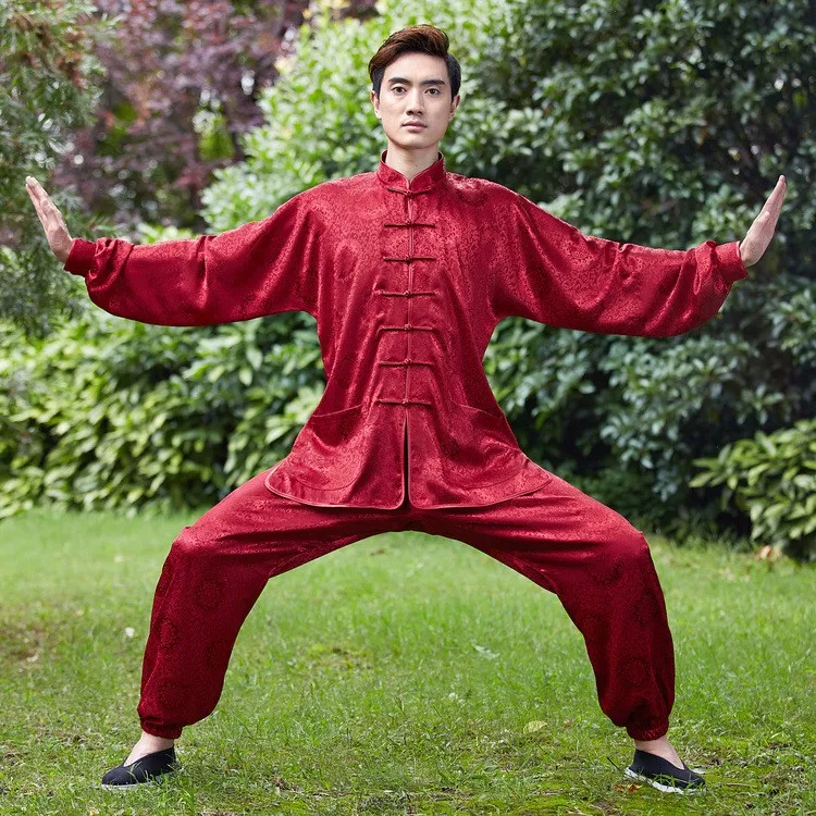 Шанхай история искусственного шелка кунг-фу набор Китайский Тай чи костюм рубашка с длинными рукавами+ брюки для мужчин форма для кунгфу 6 стилей