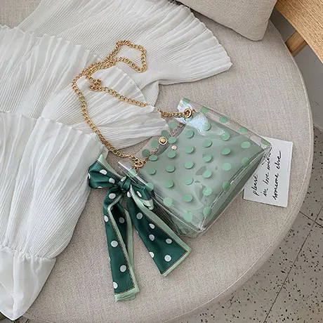 Прозрачная сумка с бантом из ленты летняя Новая высококачественная женская дизайнерская сумка из ПВХ Дорожная сумка на цепочке через плечо - Цвет: Matcha green