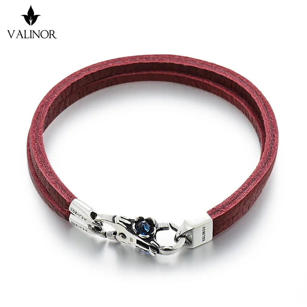 

Dark red Double layer of the first layer of leather bracelet 925 Sterling Silver Bracelets SCNP003
