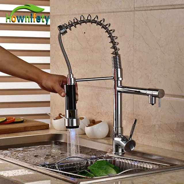 Best Price LED Chrome Brass Bathroom Basin Faucet Vanity Sink Mixer Tap Dual Function Sprayer Dual Handles Kitchen Faucet