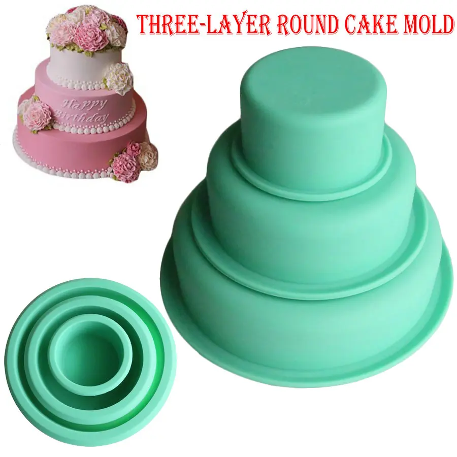 

DIY Three-Layer Round Cake Mold Silicone Baking Pan Heat - Resistant Baking Tools Pizza Cake Stand High Temperature Molds 2019