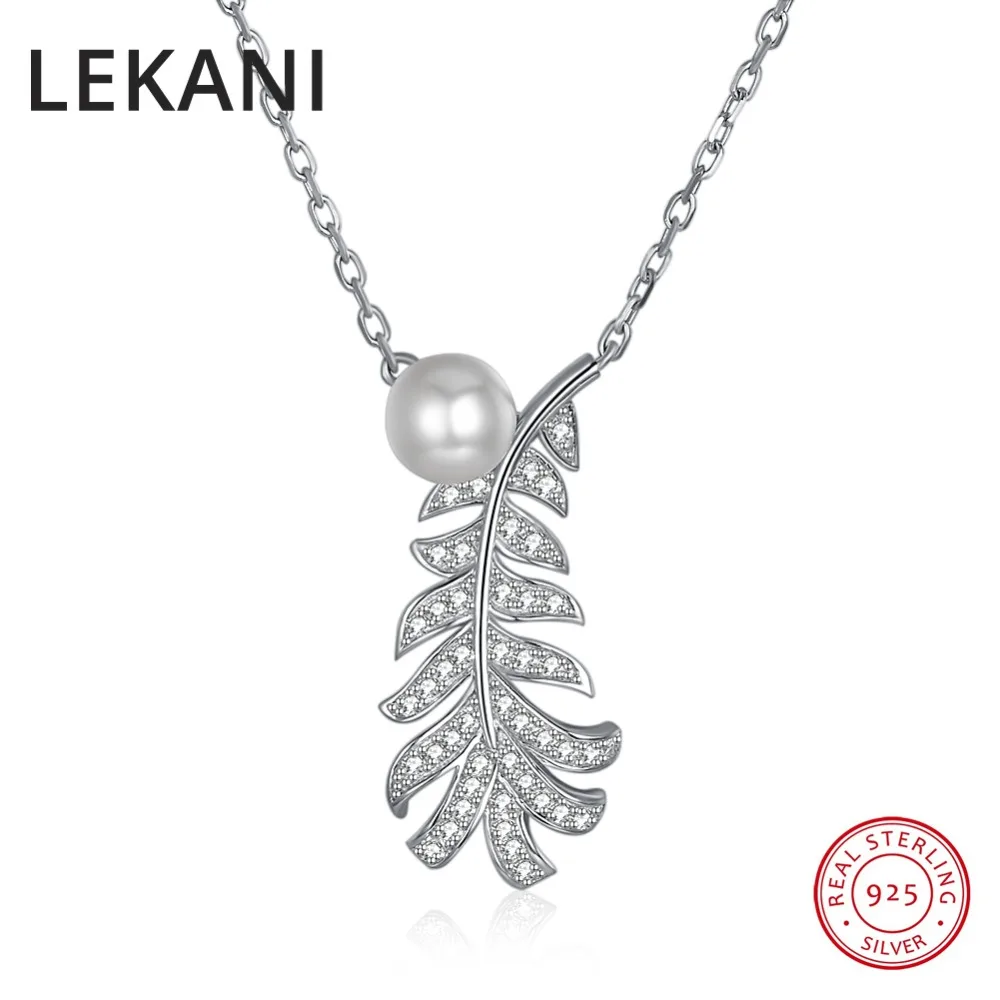 

LEKANI Brand Original Crystas From Swarovski Leaf Pendant Necklaces Real S925 Silver Pearls Collar For Women Party Wedding Gifs