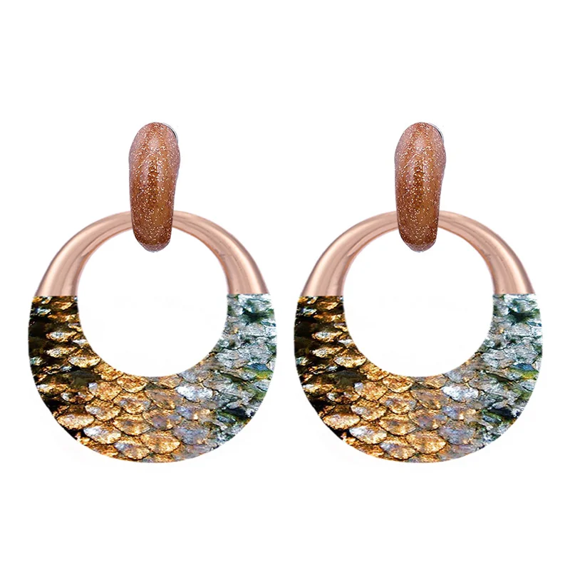 Sehuoran Zinc Alloy Big Oval Drop Earrings For Women Long Statement Printing Oorbellen Fashion Jewelry Wholesale (7)