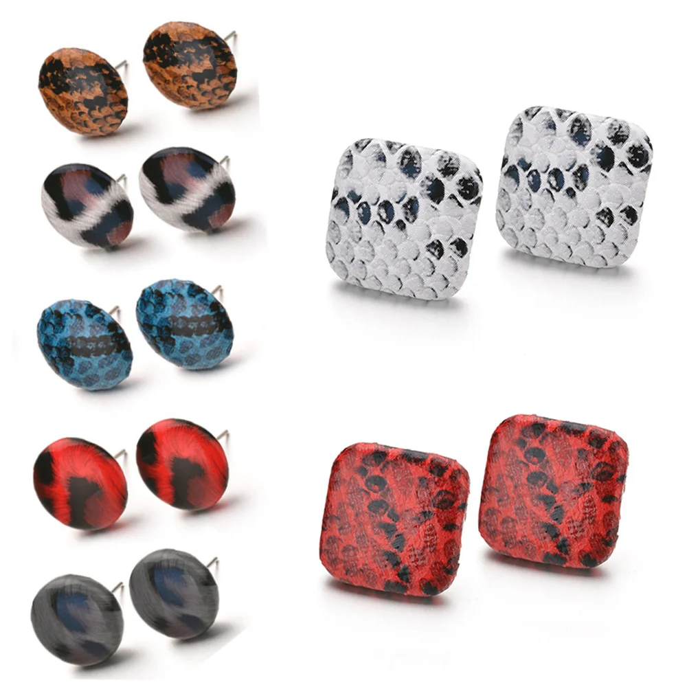 

2019 New 12 Colors Geometric Square Leather Stud Earring Women Red Leopard Print Snake Leopard Earrings Woman Girl Ear Jewelry