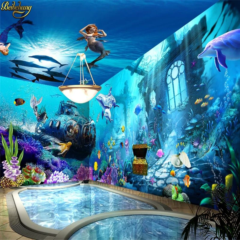 Us 8 25 45 Off Beibehang Papel De Parede 3d Large Mural Wallpaper For Walls 3 D Mermaid Underwater World Living Room Tv Background Wall Paper In