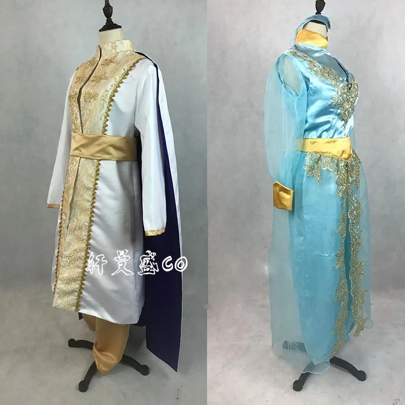 New Arrival Aladdin Lamp Prince Princess Jasmine Lovers Cosplay Costume For Adult Man Women Halloween Party Costume Custom Made New Arrival Aladdin Lamp Prince Princess Jasmine Lovers Cosplay Costume For Adult Man Women Halloween Party Costume Custom Made