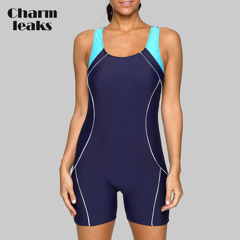 Charmleaks One Piece Women Sports Swimsuit Athletic Racerback Swimwear