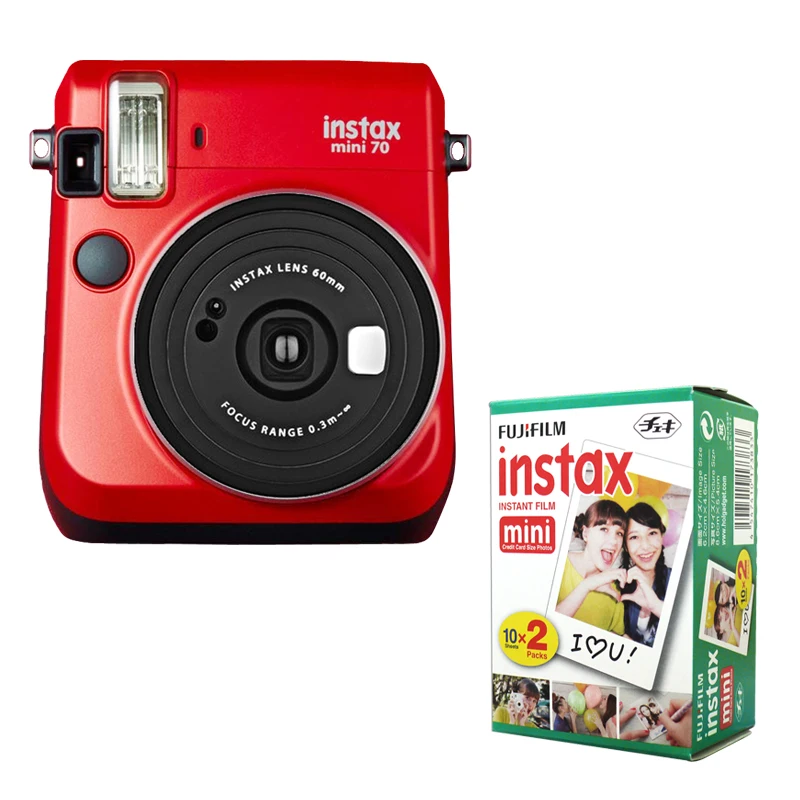 Fujifilm Instax Mini 70 мгновенная пленка камера красный со стильным плечевым ремнем+ Fuji 20 пленка белый край мгновенная фотография