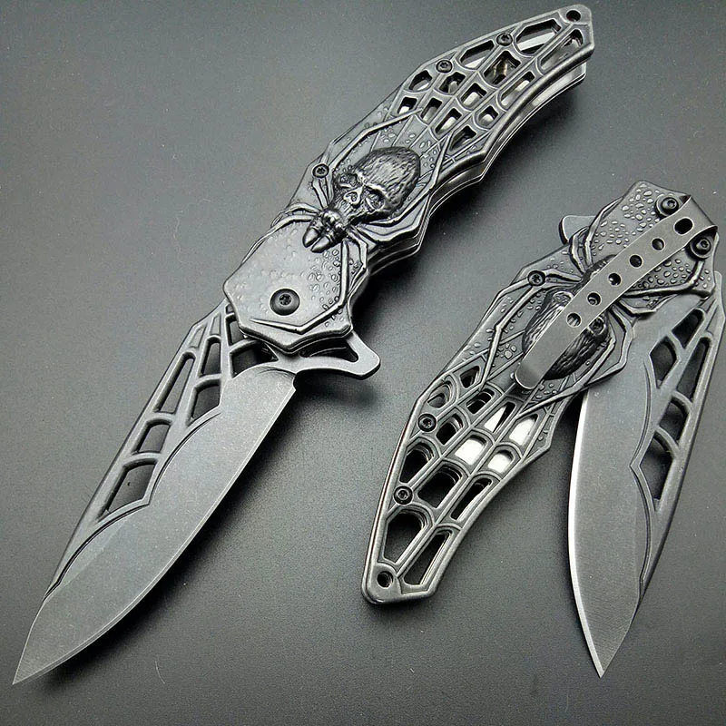 Stonewash-Folding Tactical Blade Knives, Spider Web Design