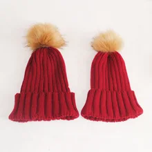 2 шт./компл./комплект, теплые зимние вязаные шапки с помпоном для мамы и вязаный крючком ребенка