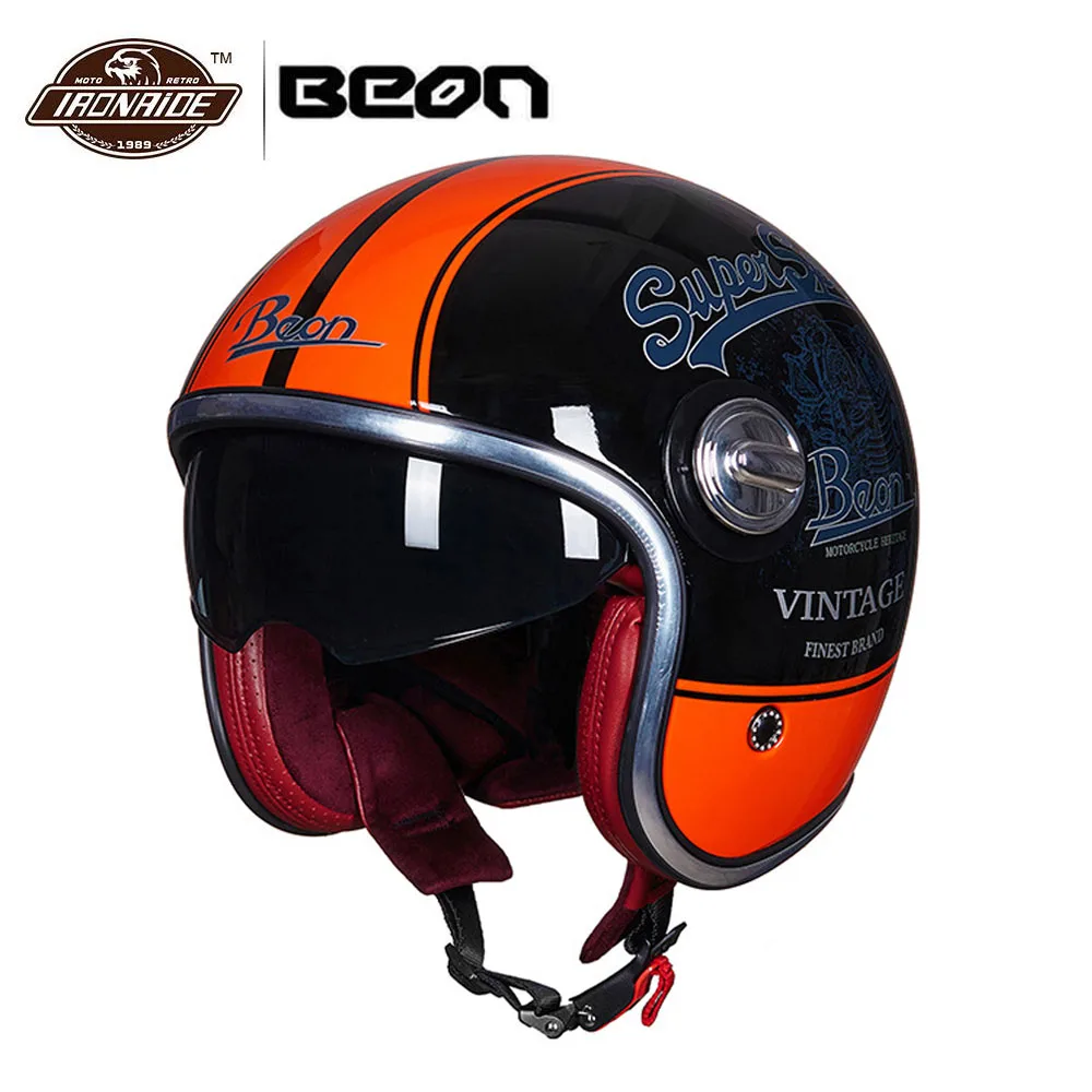 

BEON vintage Motorcycle Helmet 3/4 Open Face Motocross Casco Moto Double Visor Motorbike capacete da motocicleta 16 Colour