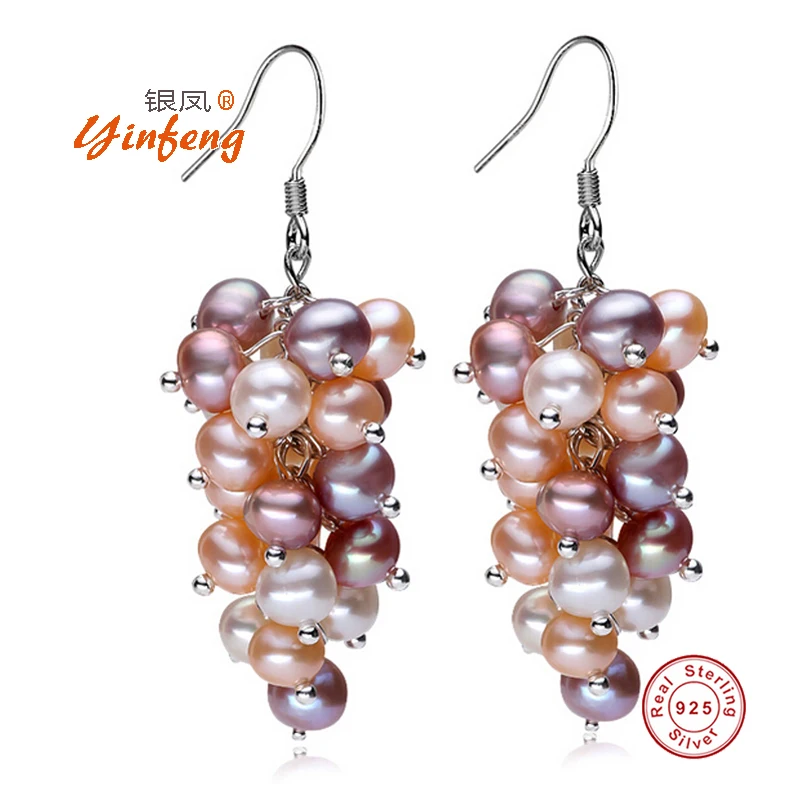 

[MeiBaPJ] 925 Silver Freshwater Colourful Pearl drop earrings Natural Pearl Grape shape Earrings Fashion Jewelry For Women