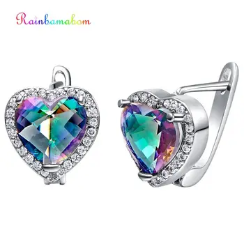 

Rainbamabom Boho Bohemian 925 Sterling Silver Heart Mystic Rainbow Topaz Gemstone Earrings Hoop Earrings Fine Jewelry Wholesale