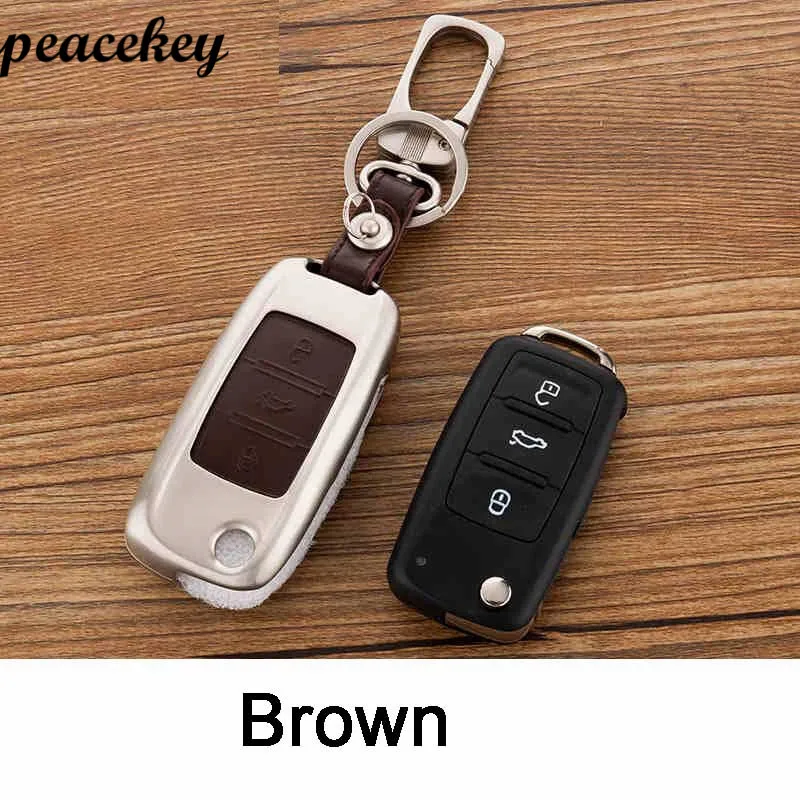 Peacekey чехол для автомобильного ключа из натуральной кожи для Volkswagen брелок Vw Polo Bora Beetle Tiguan Passat B5 B6 Golf 4 Mk5 6 Jetta Eos Car - Название цвета: brown