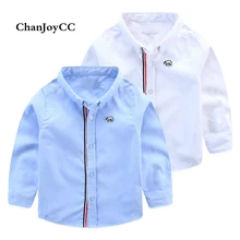 Детская рубашка для мальчиков новая модная одежда на весну-осень однотонная хлопковая рубашка с длинными рукавами и отложным воротником с героями мультфильмов Лидер продаж