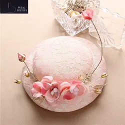 Новое поступление Винтаж Свадебная шляпка розовый кружевные цветы вечерние Для женщин головной убор красивый Свадебные шляпы