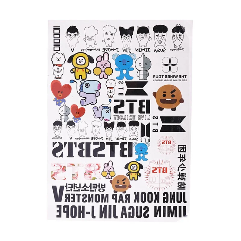 1 лист Новое поступление KPOP BTS Bangtan Boys Jimin jin Jhope Jung Kook V Suga Rap Monster тату паста