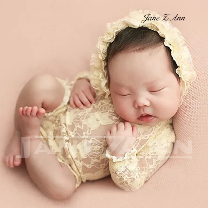 

Jane Z Ann Newborn baby photography clothing hat and long sleeve lace bodysuit infant photo shoot outfits studio accessories