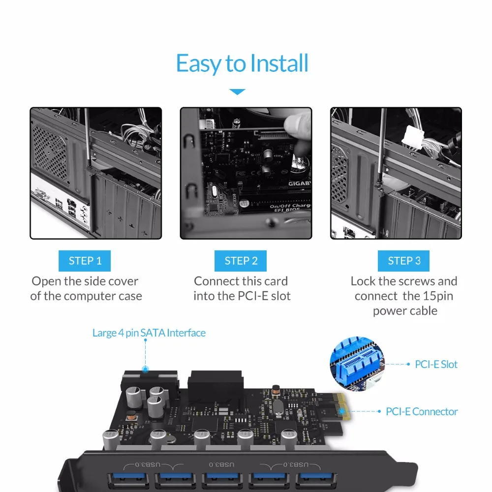 Карта расширения ORICO с 5 портами USB3.0 PCI E двойным чипом высокоскоростная 20