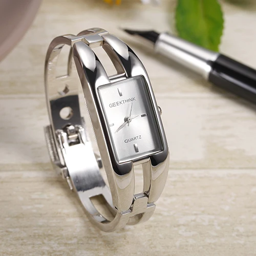 silver white Женский модный раскошный ремешок для часов Брендовое женское платье Красочные часы женские прямоугольный из нержавеющей стали ремешок женские часы - Цвет: silver white