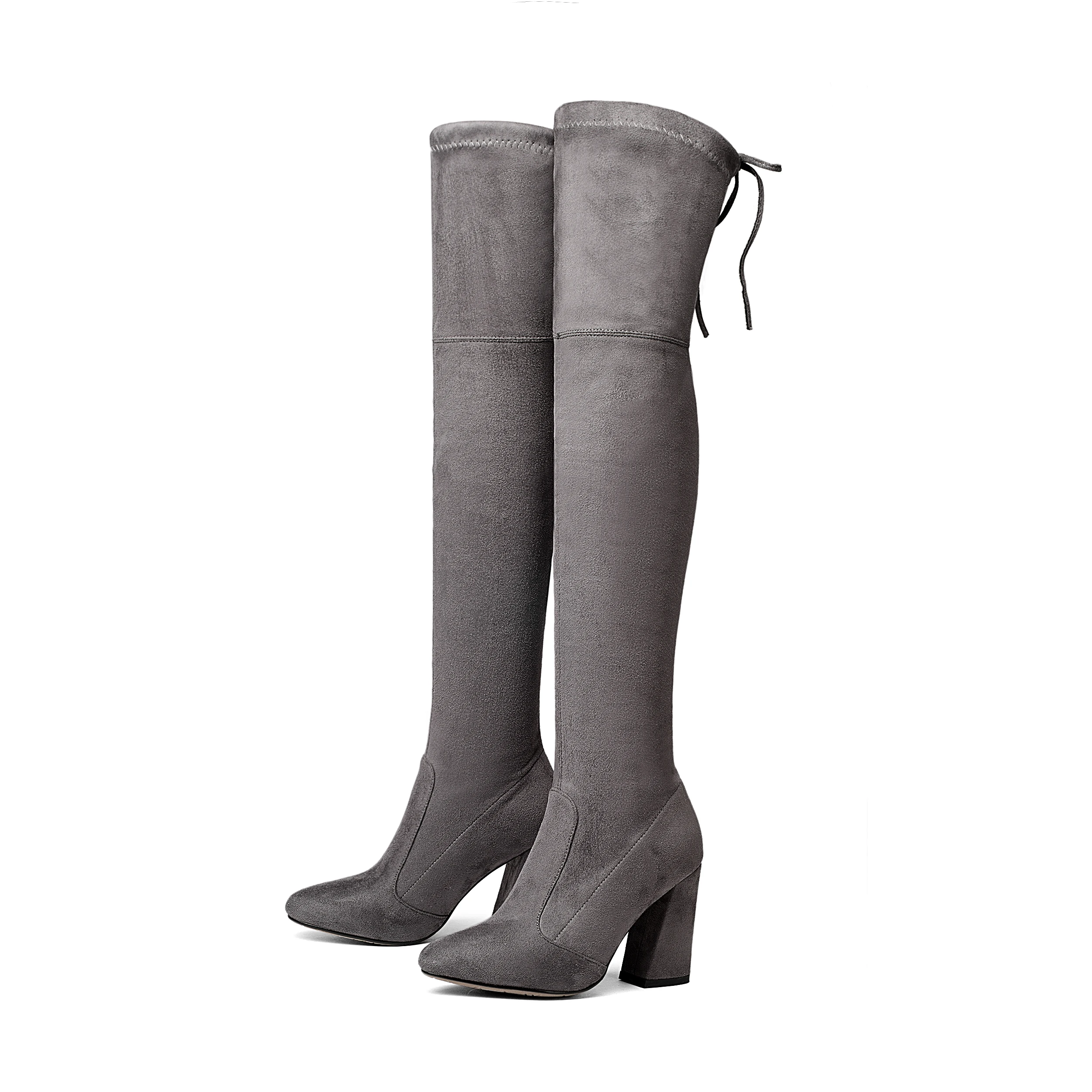 NEMAONE/женские эластичные замшевые ботфорты выше колена; сапоги до бедра; пикантная модная обувь на высоком каблуке размера плюс; женская обувь; коллекция года; Цвет черный, коричневый - Цвет: Темно-серый
