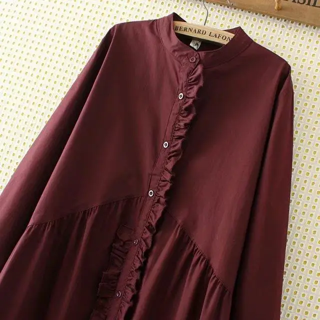 Plus Size 2XL-5XL Loose Women Clothing Long Shirt Long Sleeve Ruffles Shirt Blouse Black Red Button  Feminina Big Size  JZ226 (5)