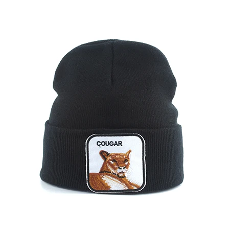Мужская бини зимняя теплая шапка для женщин новая мода хип хоп Skullies слон вязанная шапка с вышивкой Прямая поставка - Цвет: cougar black