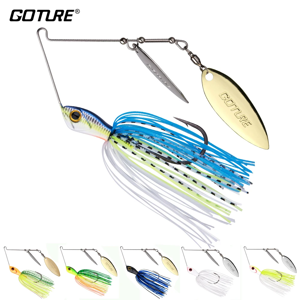 Goture High Quality Fishing Lure Spinnerbait 20g/24g Double Metal Willow  Blades Silicone Skirt Spinner Lure Bait With 3/0# Hook