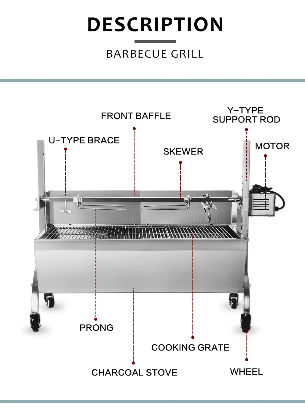 ITOP Electric Automatic BBQ Grill Manual Spinning Charcoal Kebab Bake Grill Stove Trolley Lamp Rotisserie Spit Roaster Grill