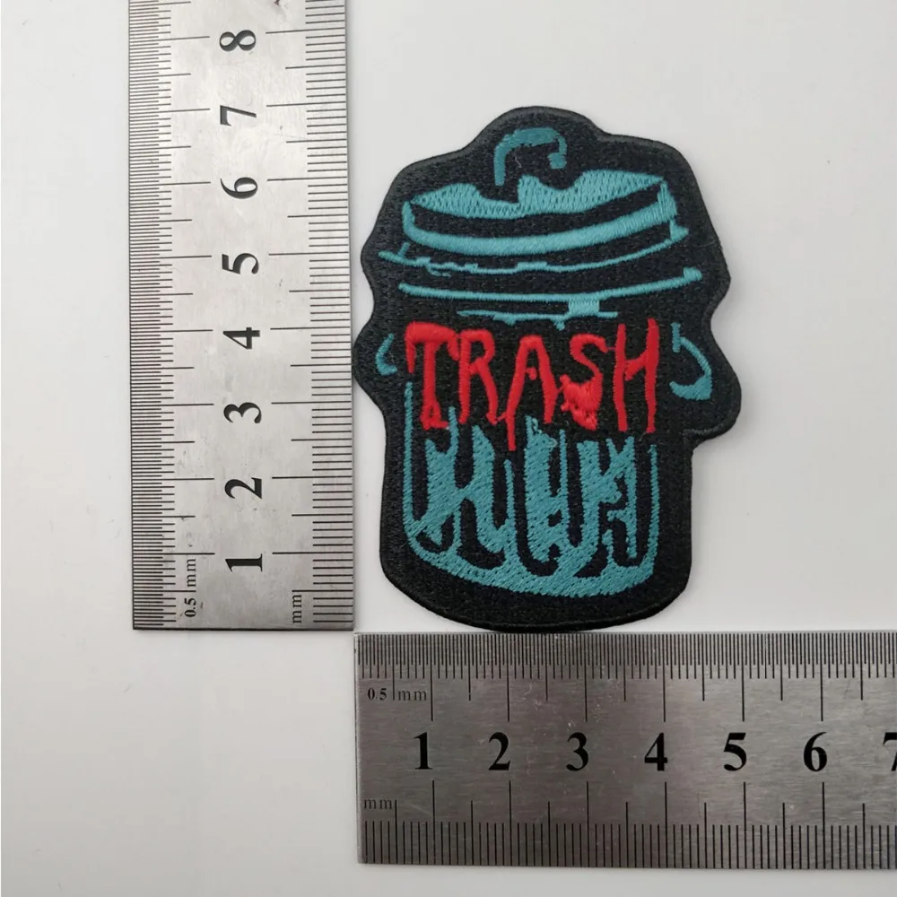 Trash patch idea design embroidery iron on biker patches for cloth cut vest back of stickers (2)