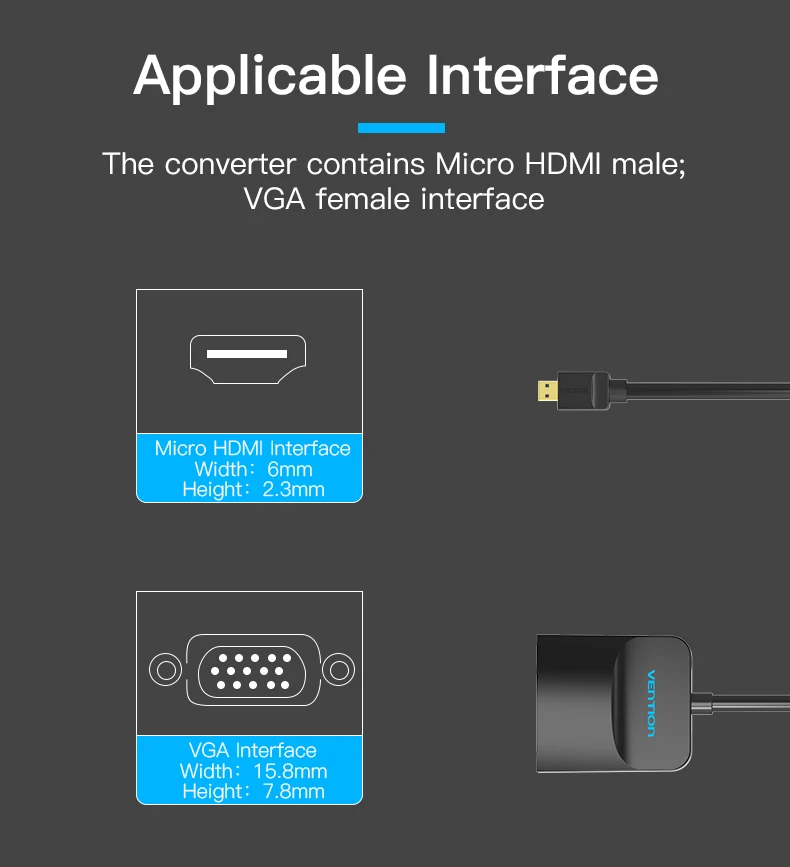Vention микро HDMI к VGA кабель мужчин и женщин VGA адаптер аудио разъем и Micro USB кабель HDMI конвертер для xbox PS4 с 3,5 мм