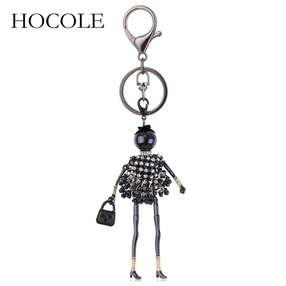 

HOCOLE 2018 New Doll Baby Handmade Cute Keychain for Women Red Black Pendant Hot Girl Statement Fashion Jewelry Bag Key Chain