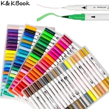 K& KBOOK 24, 36, 48, 60, 100 цветов, двойная головка, кисть, ручка для художественного маркера, 0,4 мм, Fineliner, эскиз, маркер, товары для рукоделия, для анимационной манги