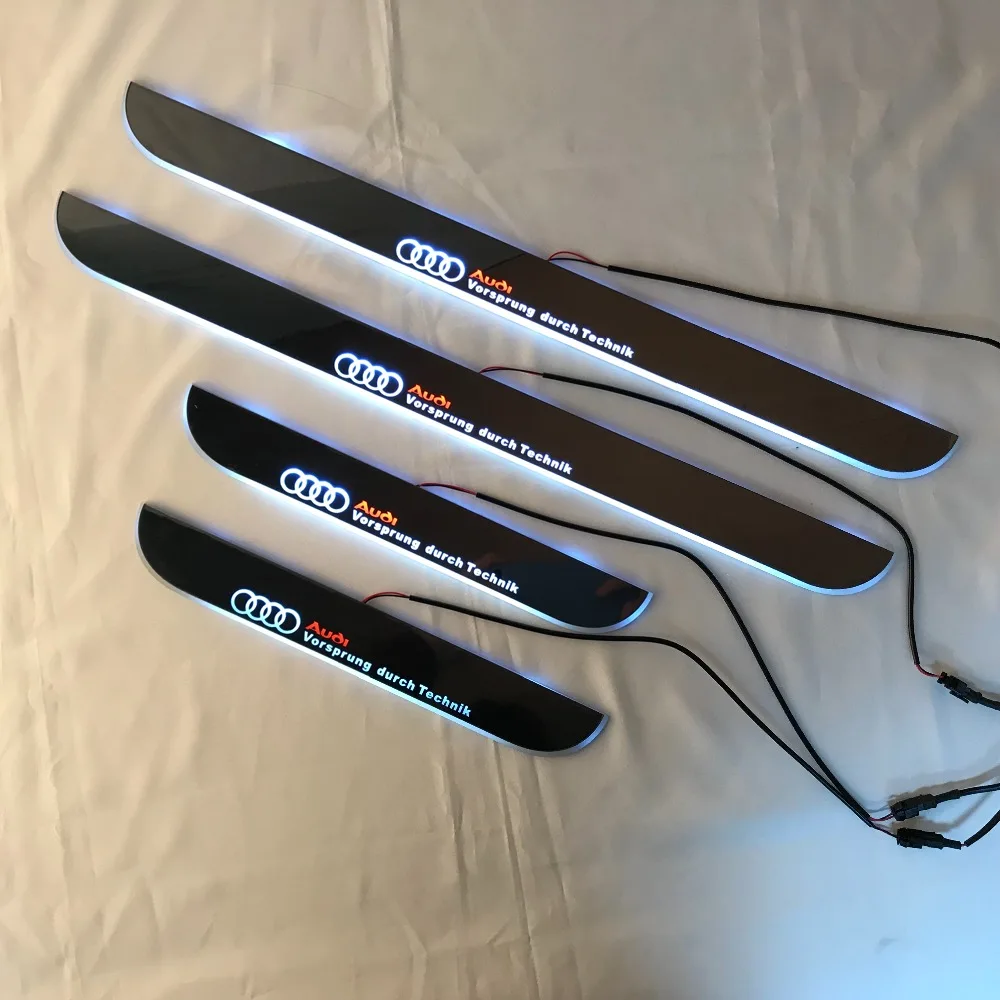

RQXR led moving door scuff for Audi dynamic door sill plate flat lining overlay flow/fixed light, 4pcs