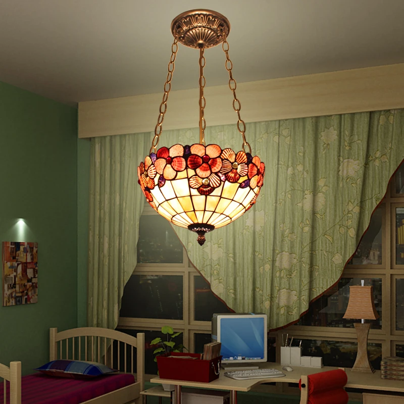

12INCH mediterranean tiffany style shell pendant light for bedroom lobby droplight 110-240V