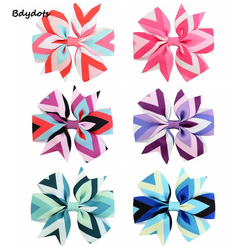 12 шт./лот 3 ''красочные радужные ленты с бантом зажимом Детские треугольные