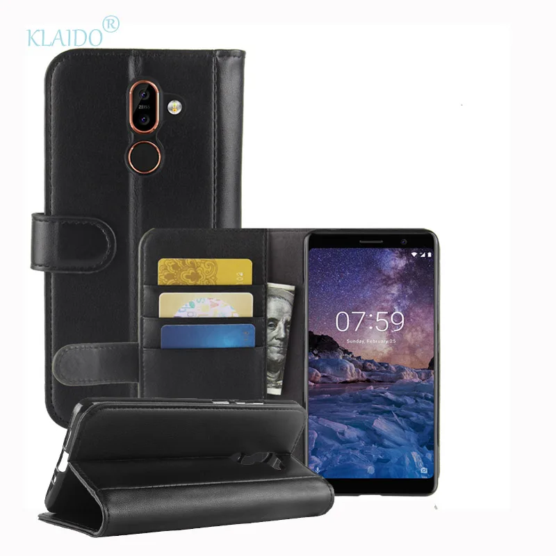 comprar Estojo De Couro genuíno Para Nokia 7 Plus Case Style Wallet Saco Do Telefone com Função de Suporte e Titular do Cartão Bolsa de Manga