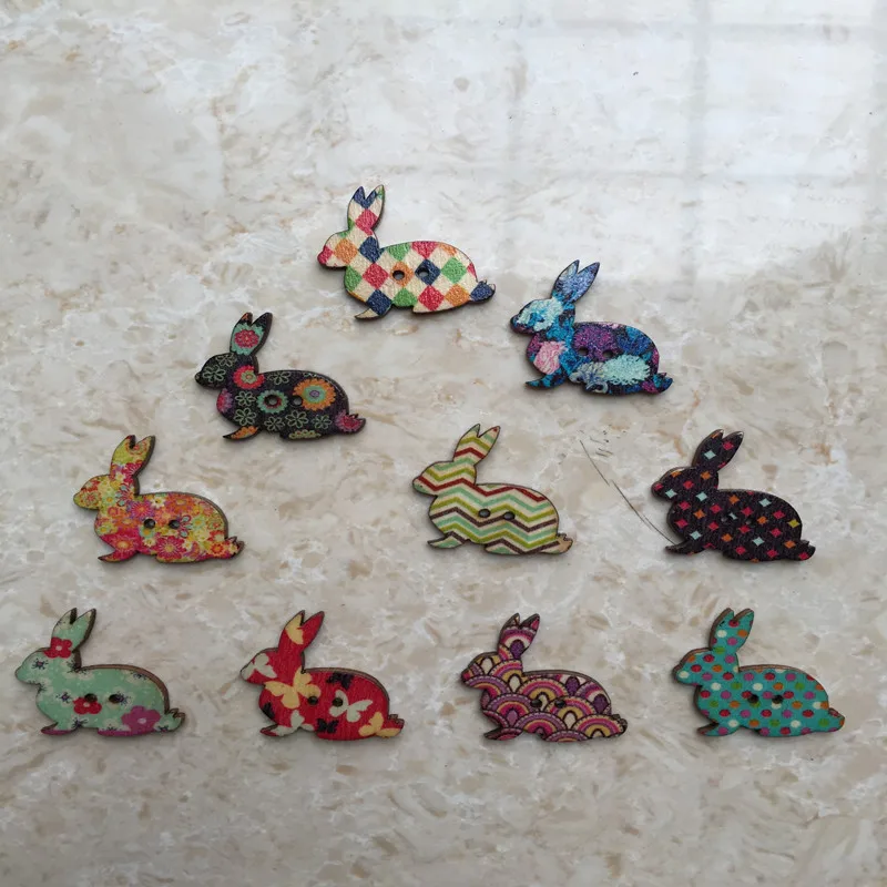 

2015 Wholesale 30pcs Mixed 2 Holes Rabbit Wooden Buttons Fit Sewing and Scrapbooking 3.1x2.8cm For DIY